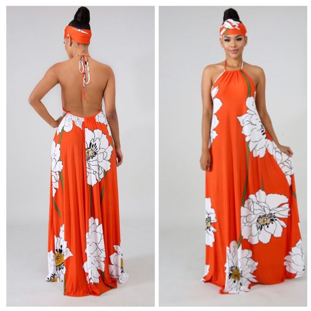 Flower Orange Burst Maxi Dress